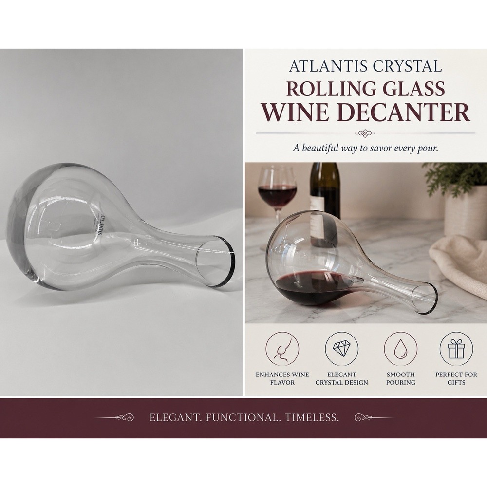 Atlantis Crystal Portugal Rolling Glass Wine Decanter Sculptural Carafe Aerator